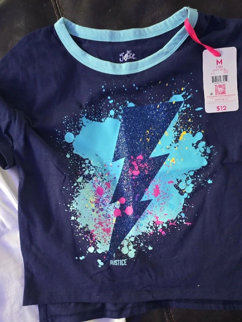 Justice Girls Navy & White Graphic Tees with Aqua Splash